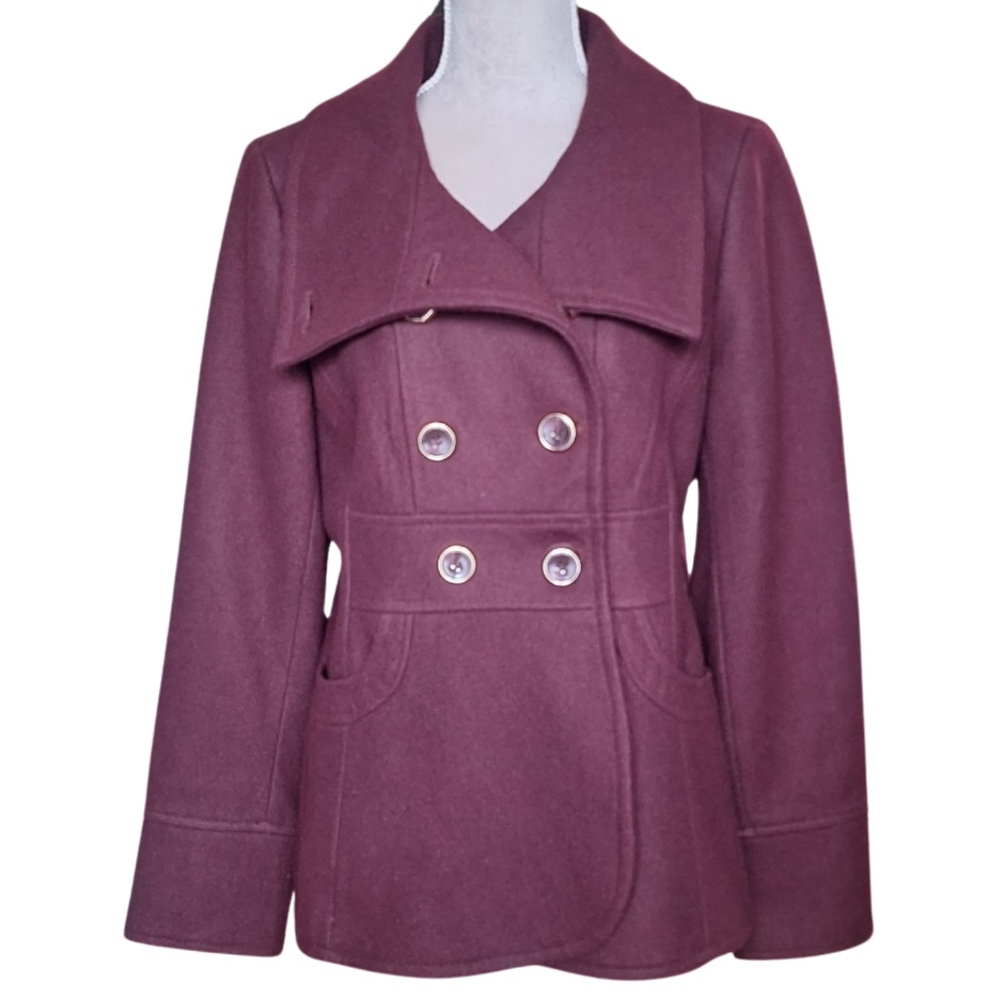 Kenneth Cole Wool Blend Peacoat Feminine Preppy Fall Jacket Burgundy Sz 10 - Picture 6 of 13